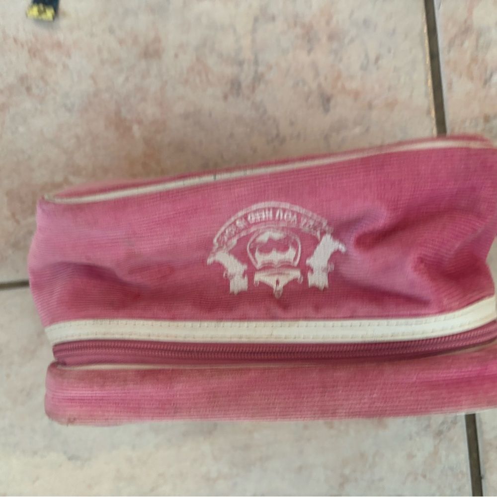 Juicy Couture Cosmetic Makeup Case Pink  Brown Handle clutch purse handbag